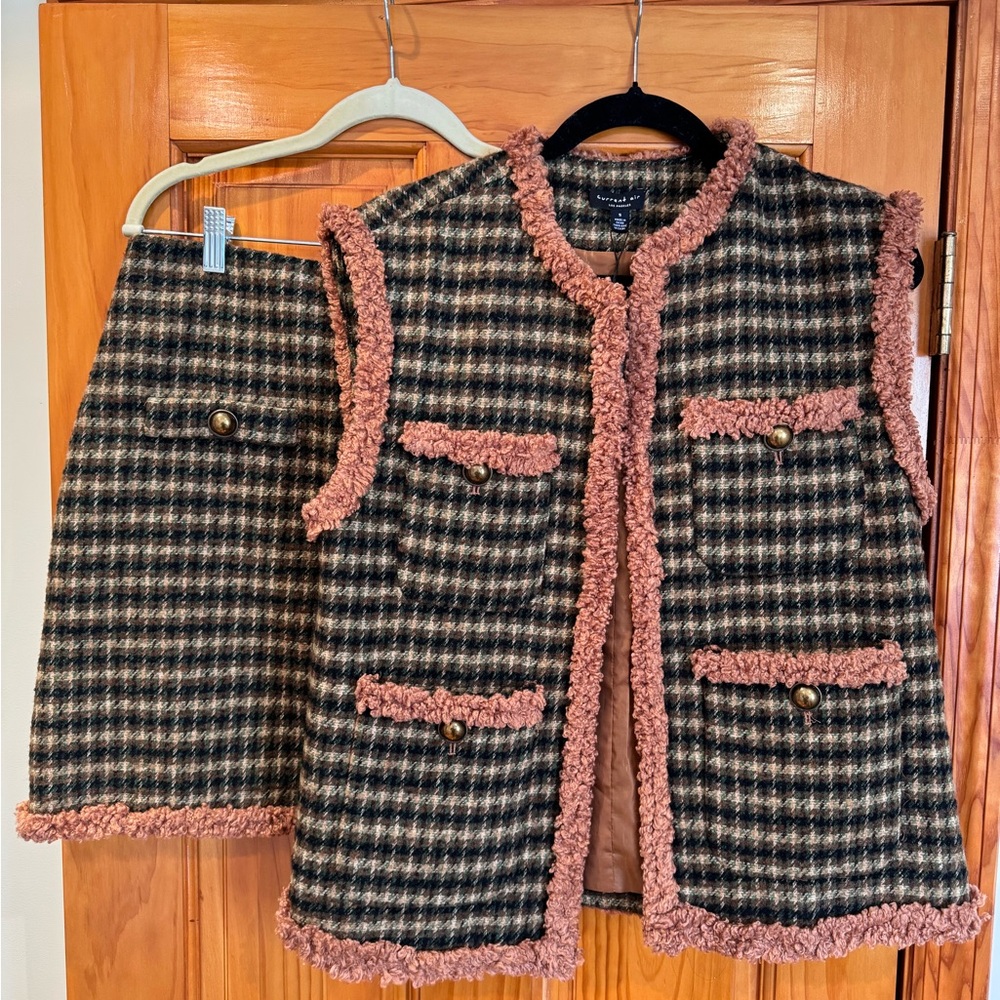 Current air plaid vest and skirt set